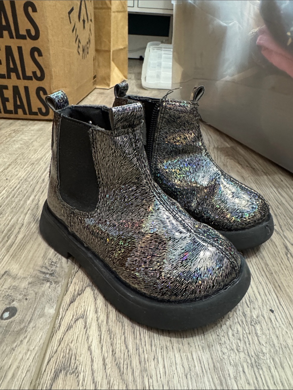 Toddler Holographic Chelsea Boots - Black Sparkle